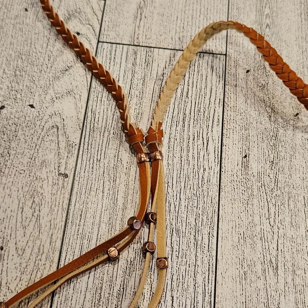 Ettika Leather Braided Necklace with Feather & Tassel Boho Southwestern Festival